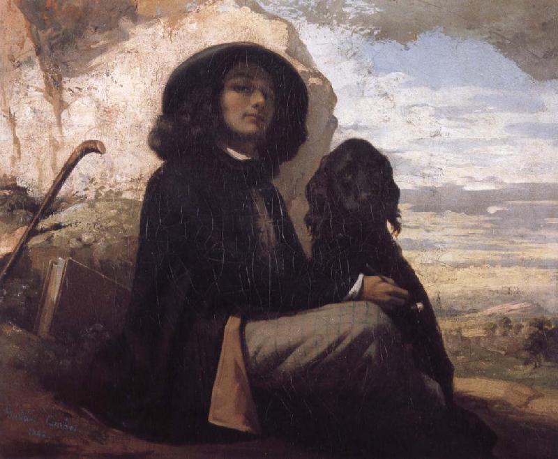 Gustave Courbet Self-Portratit with Black Dog Germany oil painting art